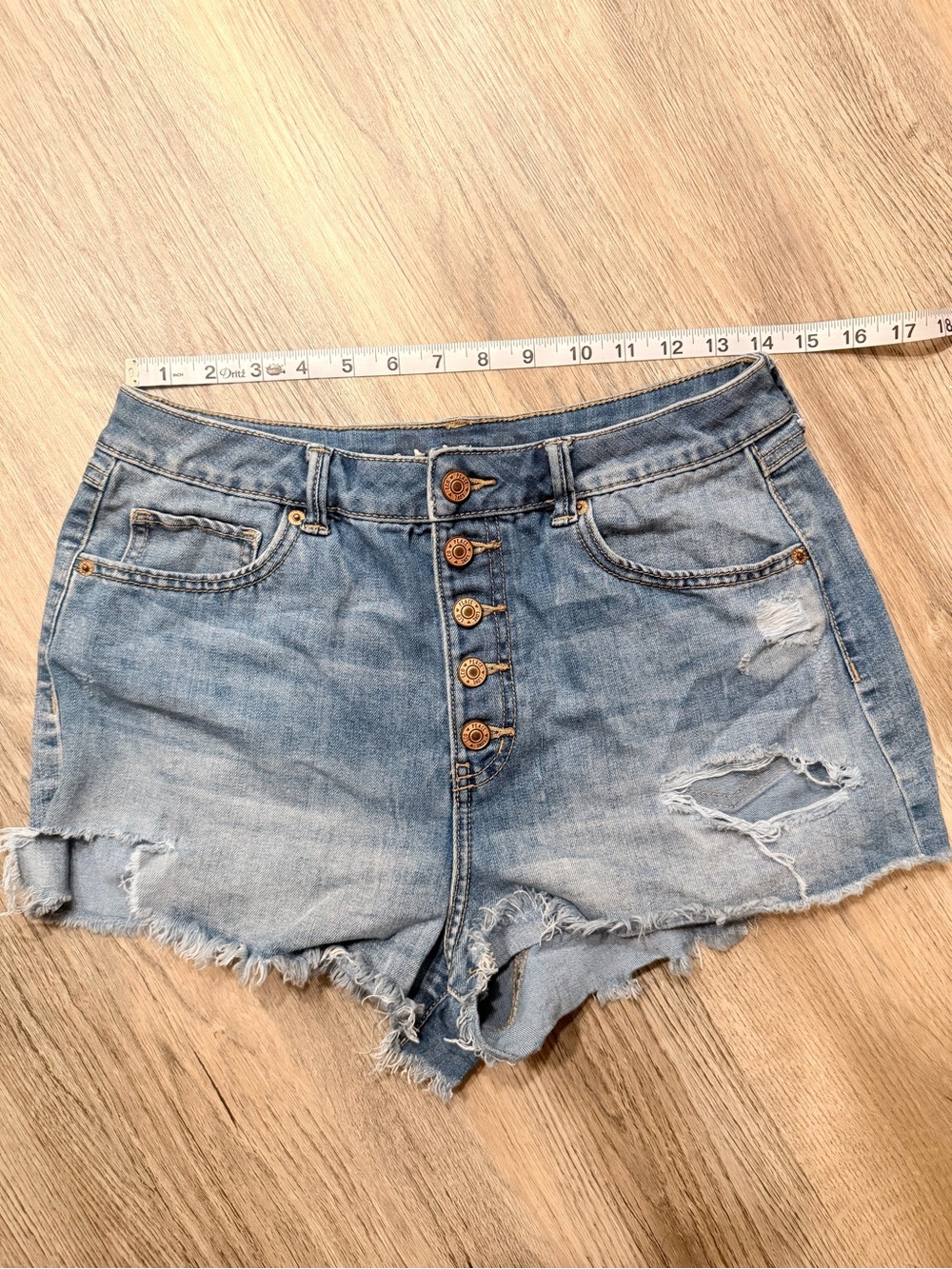 Peach Love California Light Blue Distressed High-Rise Jean Shorts